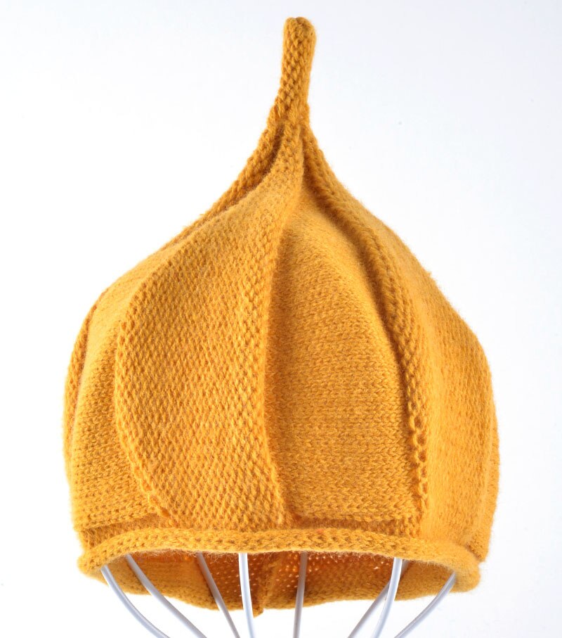 Mooie katoenen baby hoed winter gebreide wol zachte halloween pompoen caps jongens mutsen kinderen steeple cap Meisjes kerst hoeden: Geel
