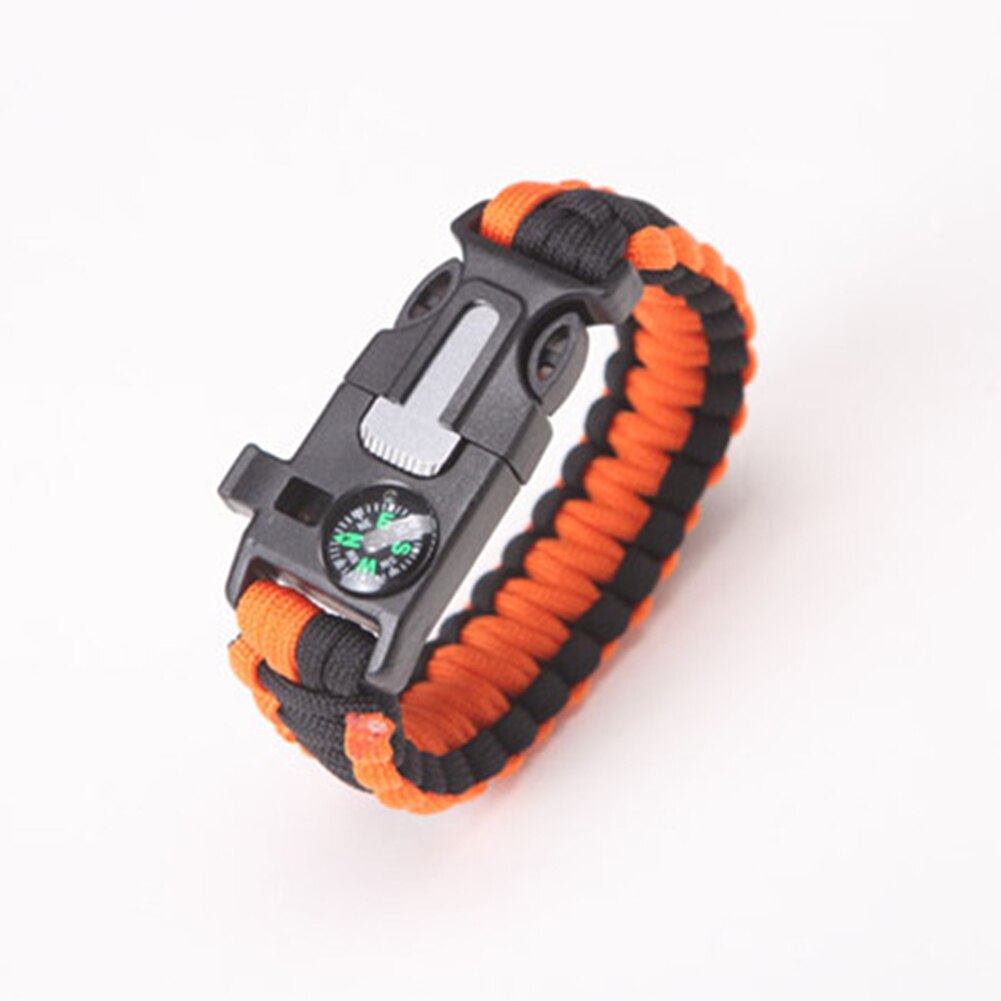 High-Jump Functional Emergency Paracord Bracelet Outdoor Survival Parachute Tool Scraper Whistle Buckle Paracord Wristband: Orange Black