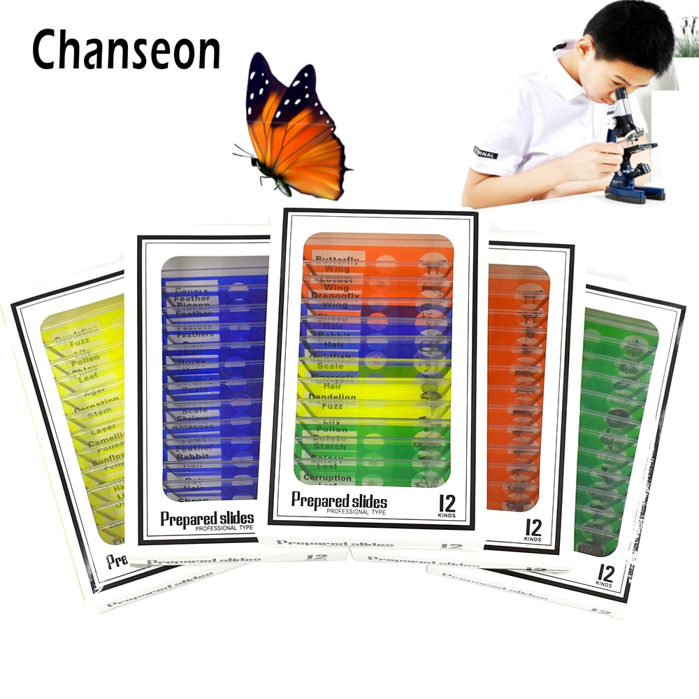 Chanseon 12 stks/set Plastic Microscope Slides Biologische Specimen voor Kinderen Student Microscoop Enlighten Onderwijs