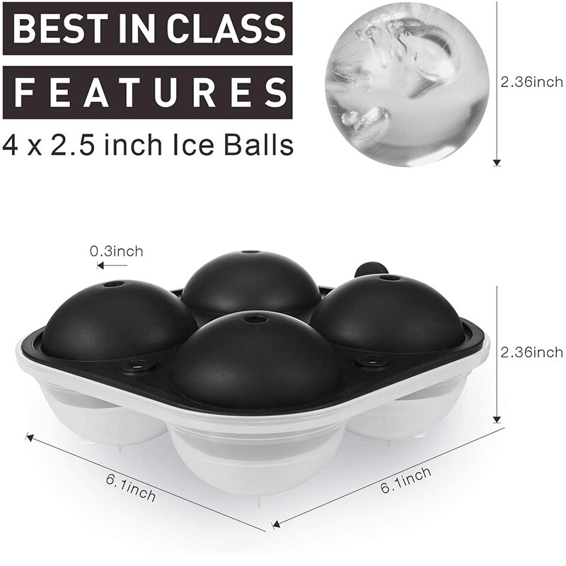 Grande sphère moule Silicone glaçons plateaux pour Whisky 2.5 pouces boule de glace moule sphère ronde boule de glace fabricant noir moule