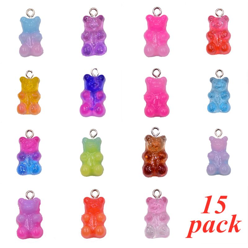 Gradient Mini Jelly Bear Charm Candy Slime Charms Keychain Bracelets Jewelry Modeling Clay DIY Accessories Keychain Pendant Tool