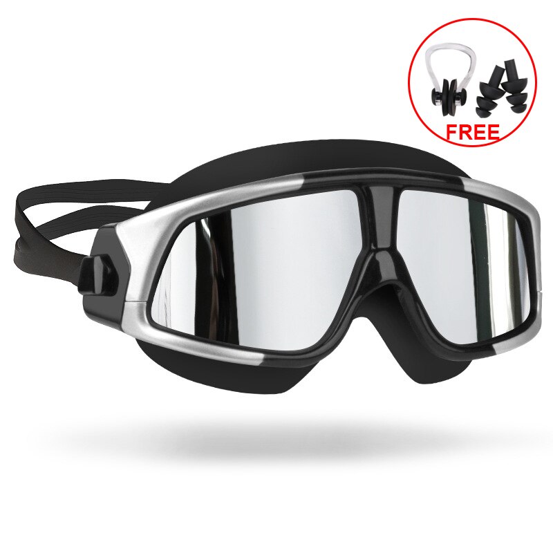 COPOZZ-Gafas de natación de silicona con marco grande para hombre y mujer, lentes de agua profesionales, antiniebla, UV, a prueba de agua: Rojo