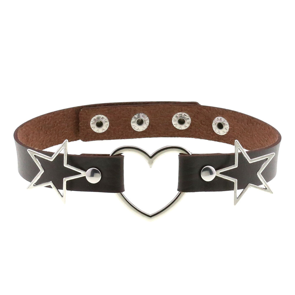 Goth Punk PU Leather Collar Choker Necklaces Women Harajuku Steampunk Rock Star Body Birthday Party Chocker Jewelry: Coffee