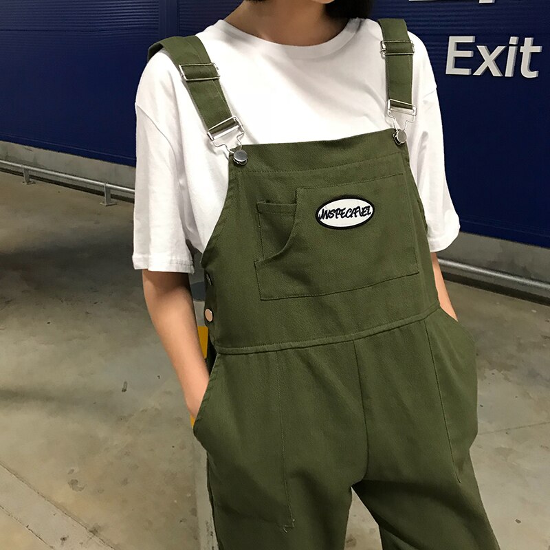 Japanese women's overalls street cartoon style wild jumpsuit loose and thin nine points college style girlfriends overalls