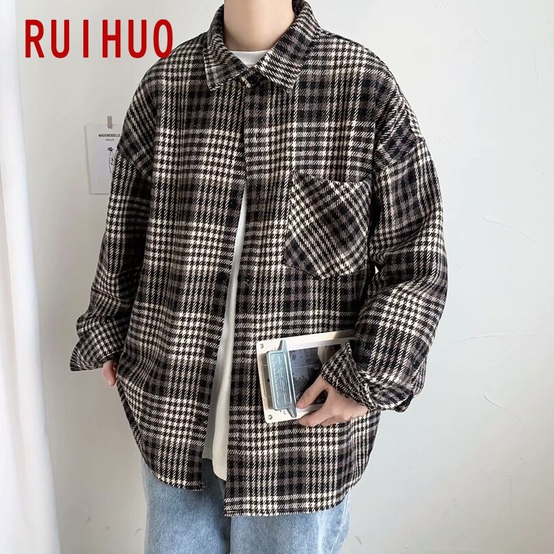 RUIHUO Spring Men Shirt Male Clothing Slim Fit Cotton Long Sleeve Casual Shirts Men Brand Plus Size M-2XL: Black / Asian size XL