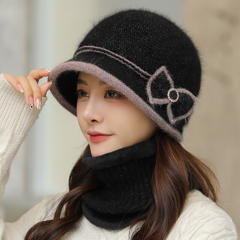 warm Girl Winter Autumn beret hat for women Wool knitted hat for mom Rabbit fur beret solid lady cap fall hat Female cap
