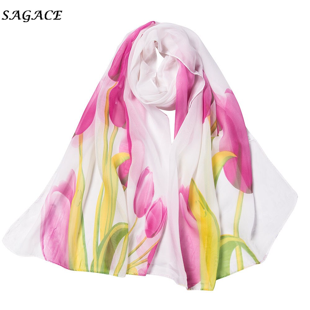 SAGACE écharpe femmes en mousseline de soie fleur impression longue enveloppement doux châle foulards dames doux hiver écharpe en soie foulard pour femmes
