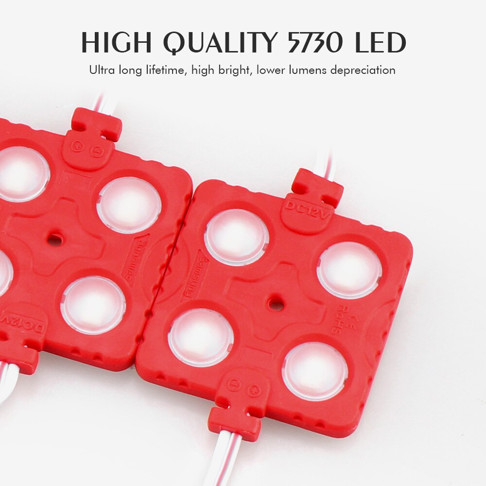 Módulo de luz LED de fondo para manualidades, accesorio impermeable IP65, cc 12V, 2835, 4Led, 5730, rojo, verde, azul, amarillo, blanco cálido, 20 unids/lote