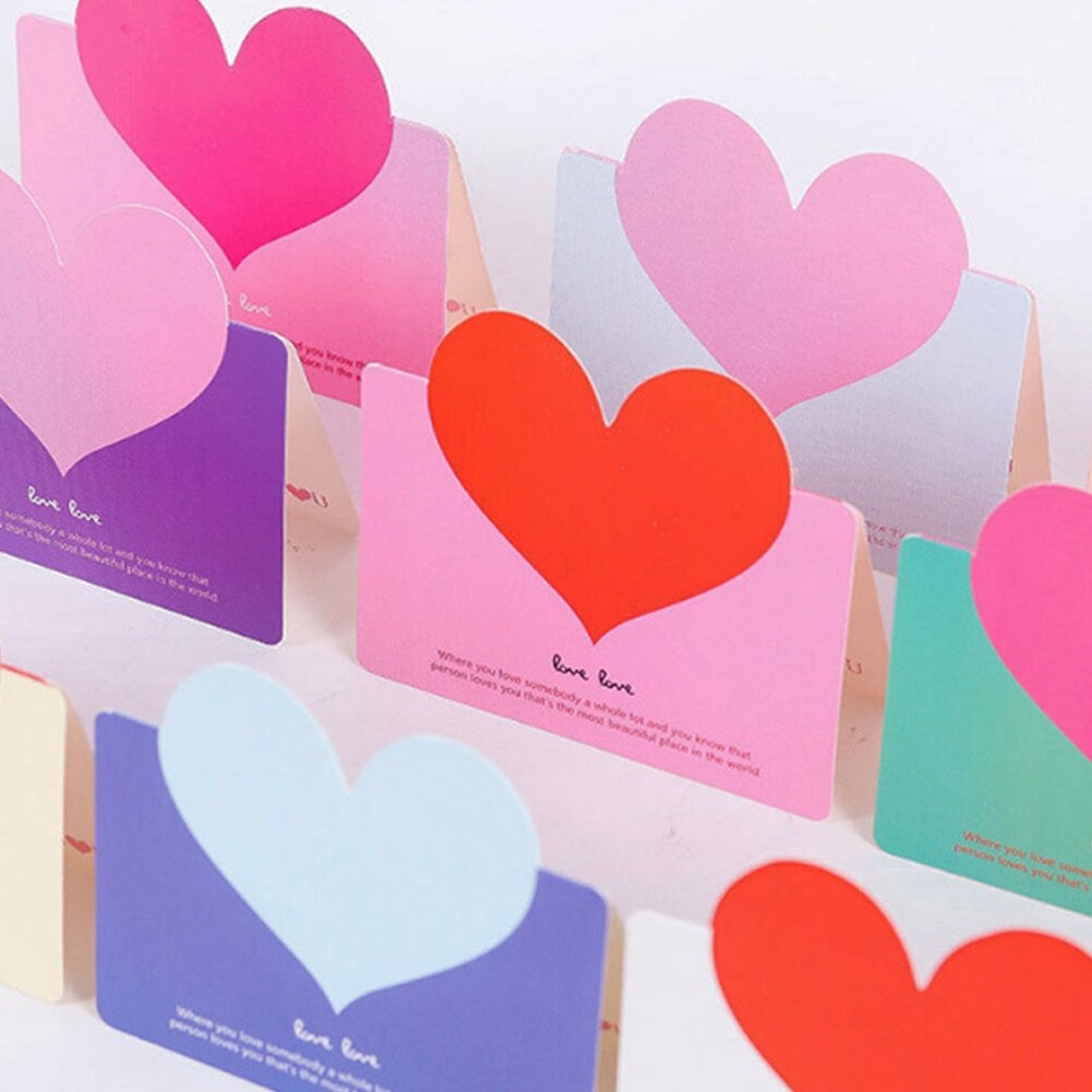 10Pcs/Lot Heart Shaped Greeting Card With Envelope Mother Teacher Thank You Blessing Postcard Birthday Valentine's Day Card