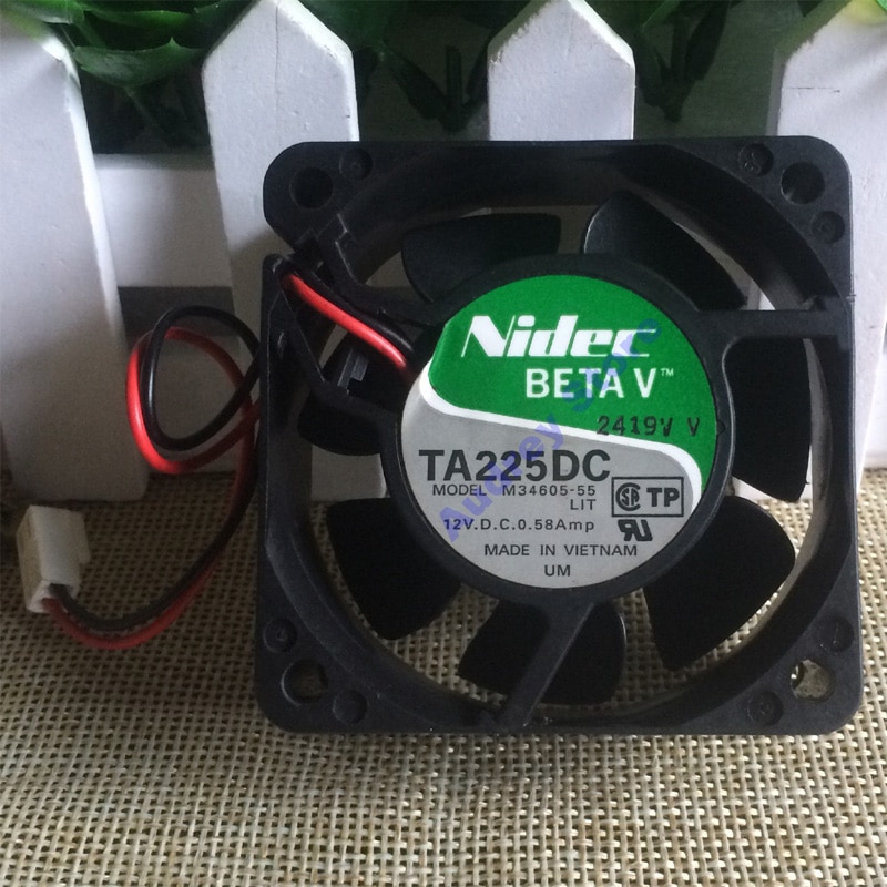 Nidec TA225DC M34605-55 DC12V 0.58A 6.96W 6025 2-wire double ball bearing cooling fan 32cfm 6800rpm air blower
