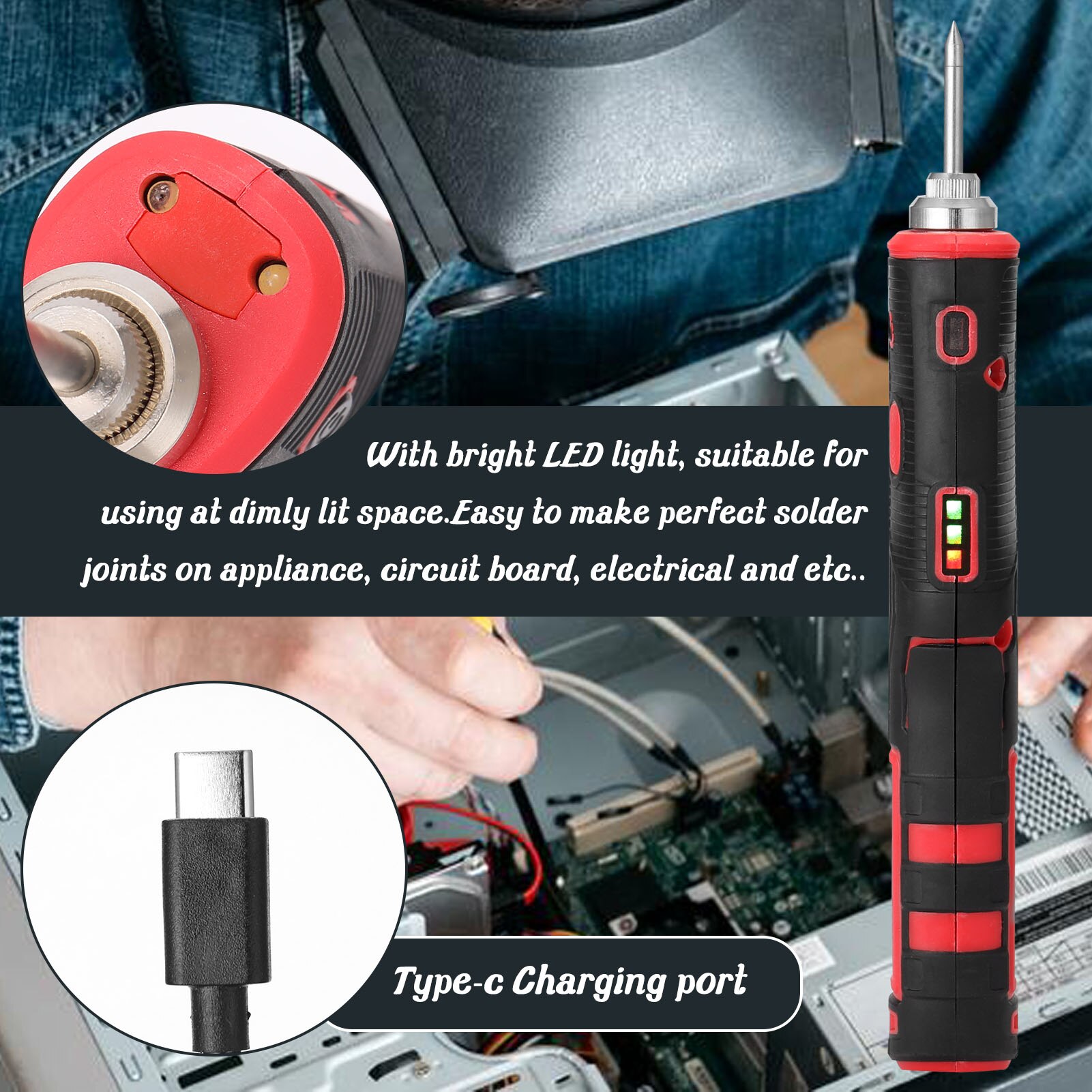 Batteria al litio ricaricabile del saldatore di carico del ferro per saldatura elettrico senza cordone 480 ℃ con ferro de solda leggero luminoso del portato
