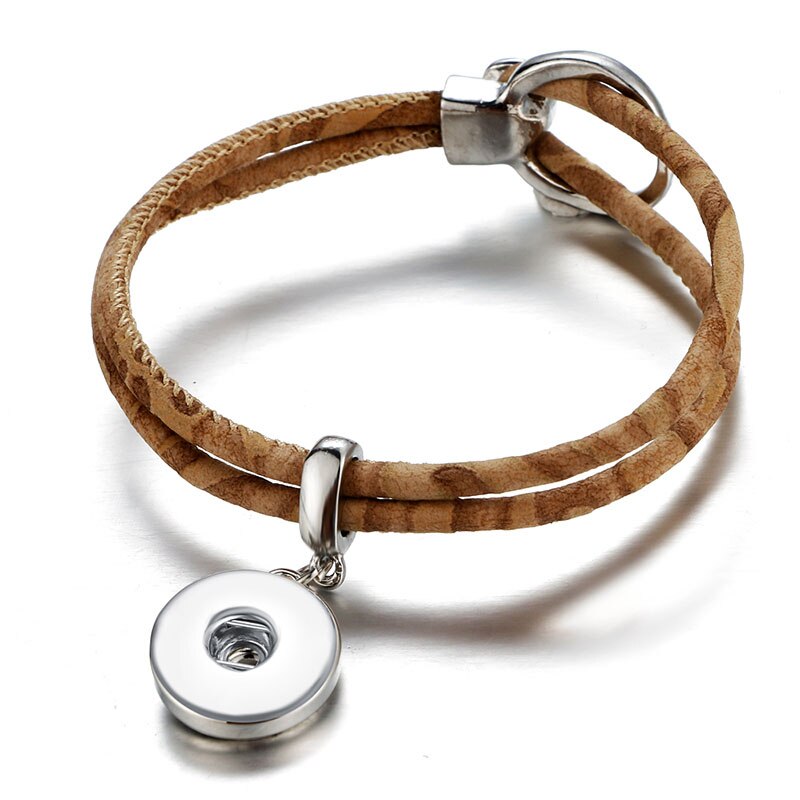 Beauty multi-color Leather simple Buckle Snap bracelet 20cm fit DIY 18MM snap buttons snap jewelry SE0204: light brown