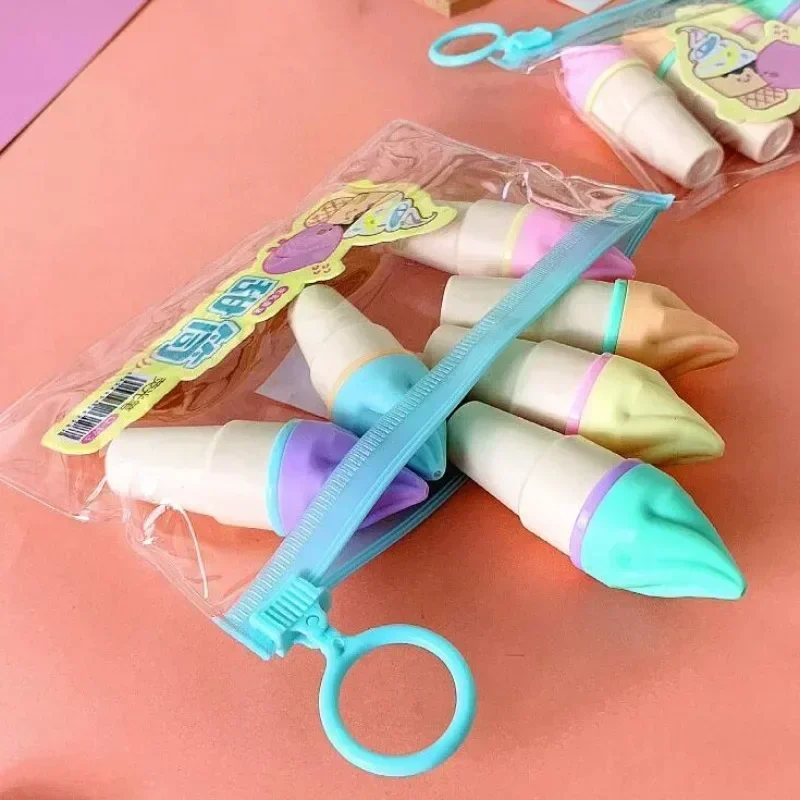 6Pcs Cute Ice Cream Highlighters Set Mini Marker Pens Kids Stationery Students Drawing Painting Tool Student Supplies