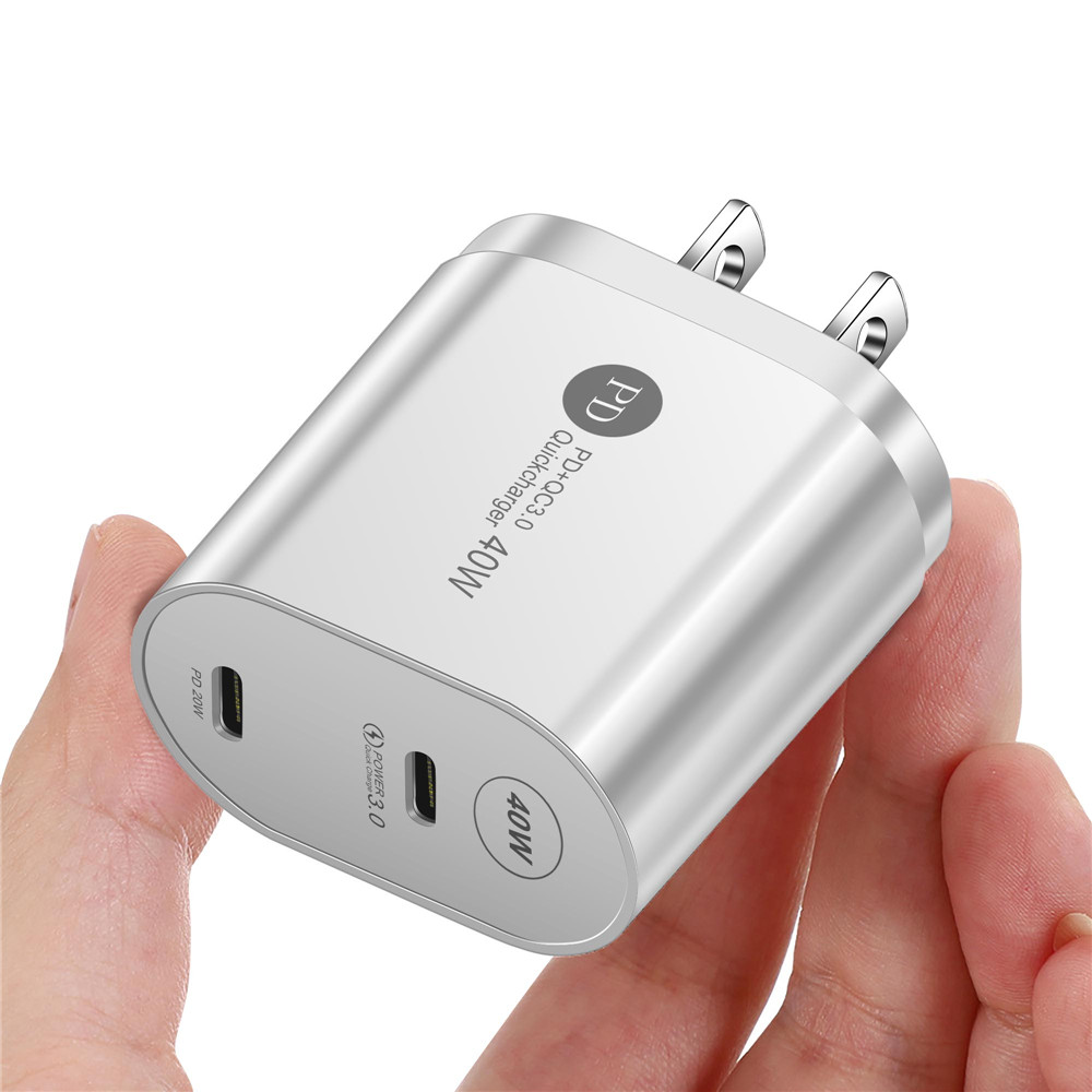 Szybka ładowarka Electop 40W Dual PD USB type-c QC 3.0 szybka ładowarka do iPhone 13 12 11 Pro Max X Xr iPad uniwersalny Adapter: US WHITE