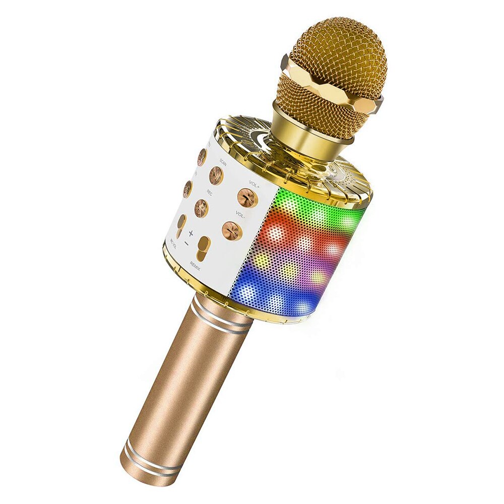 Bluetooth Wireless Microphone Music Box With LED Light For Home KTV Outdoor Party Music Playing Singing Lightweight Microphones: gold