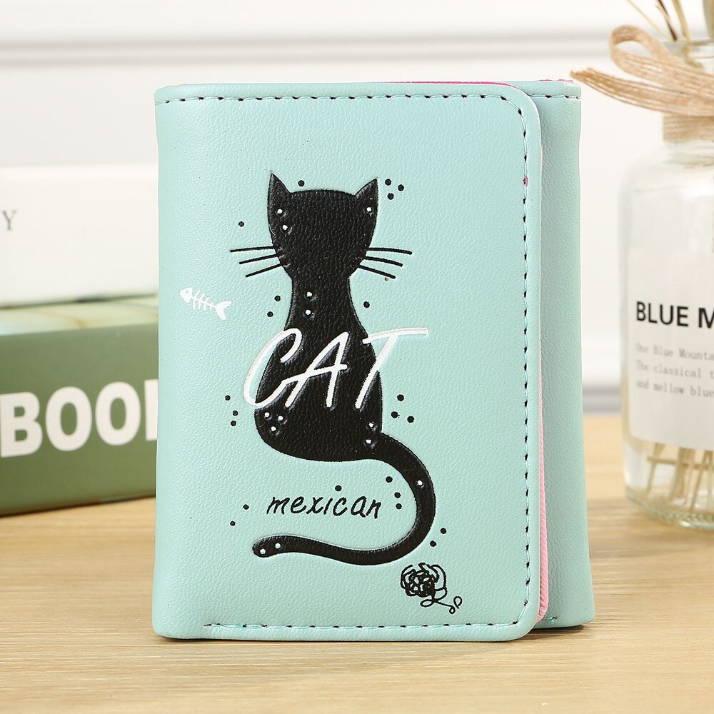 MOLAVE wallet Women's Simple cat print Short Wallet Coin Purse Card Holders Handbag Package leather Wallet 2019DEC26: Green