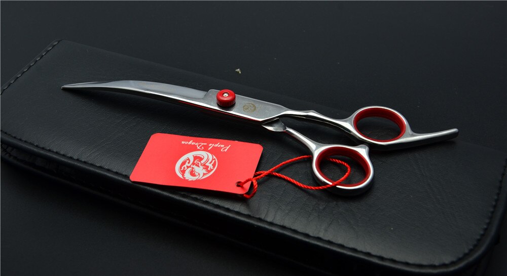 6.0 inch 17.5cm 4 Colours Brand Curve Hairdressing Scissors Best Dogs Cats Bent Down Cutting Shears Pets Hair Scissors: Red Screw Add Case