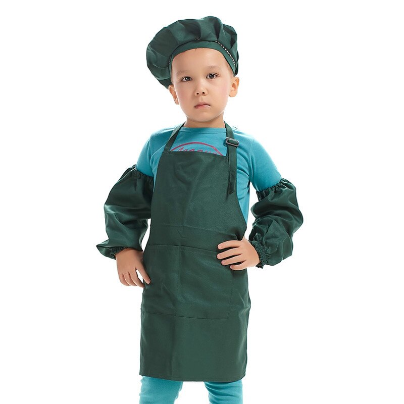 Kinderen Multicolor Koken Kleding Chef Uniform voor Kinderen Keuken Cosplay Halloween Party Kostuum Jongens Meisjes Schort Hoed Manchet: Dark green
