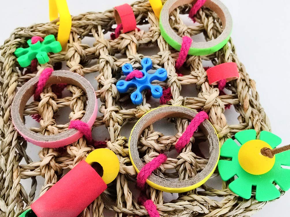 Bird Climbing Net Parrot Straw Braid Rope Hanging Foraging Wall for Parakeet Cockatiel Budgie Lovebird Cage Swing Toy