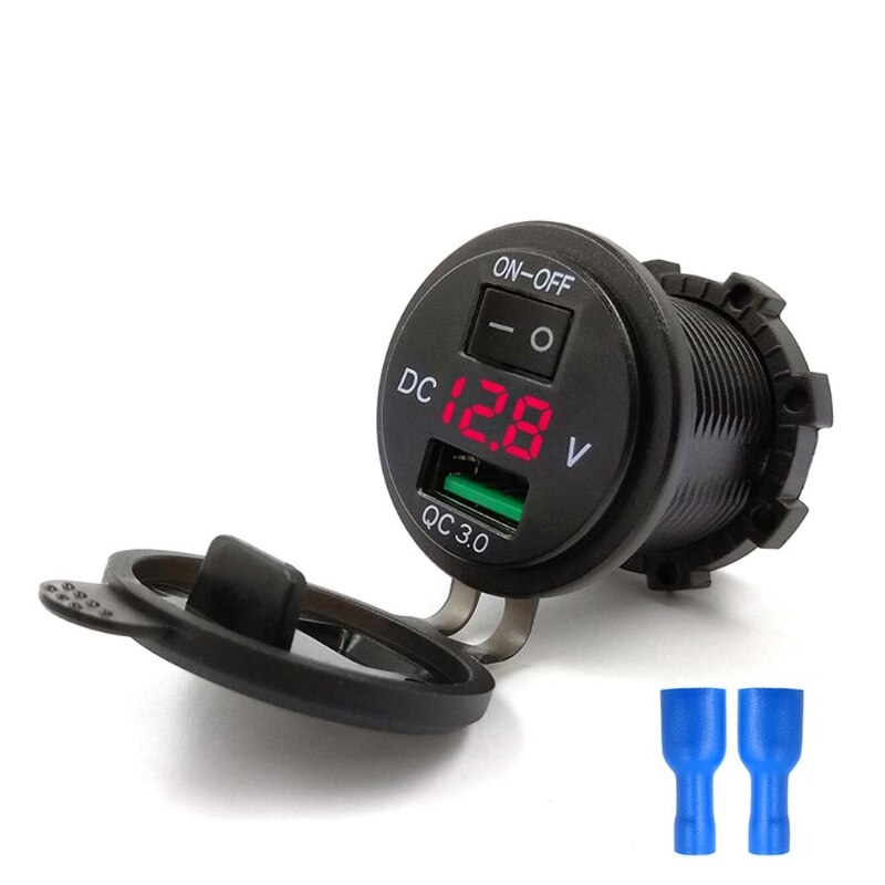 Ootdty rask lade 3.0 usb billader stikkontakt ledet voltmeter bryter til bil marine atv: Rød
