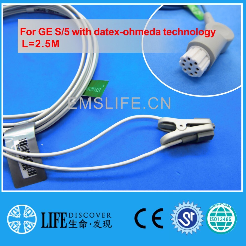 Lange Kabel Awt Volwassen Vinger Clip Spo2 Sensor Voor Ge S/5 Met Datex-Ohmeda Technologie: child ear clip