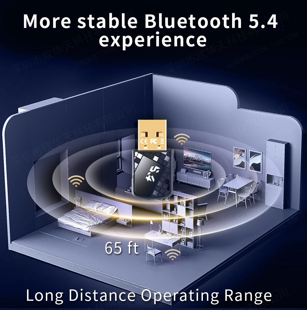 USB Bluetooth Adapter Dongle Bluetooth 5.4 for PC Laptop Speaker Audio Receiver Wireless Mouse Keyboard USB Transmitter