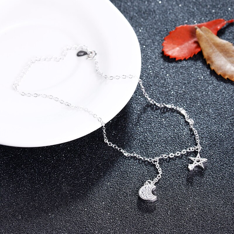 Neue glänzende mond & sterne kristall 925 Sterling silber damen fußkettchen schmuck Weihnachten förderung kein verblassen füße