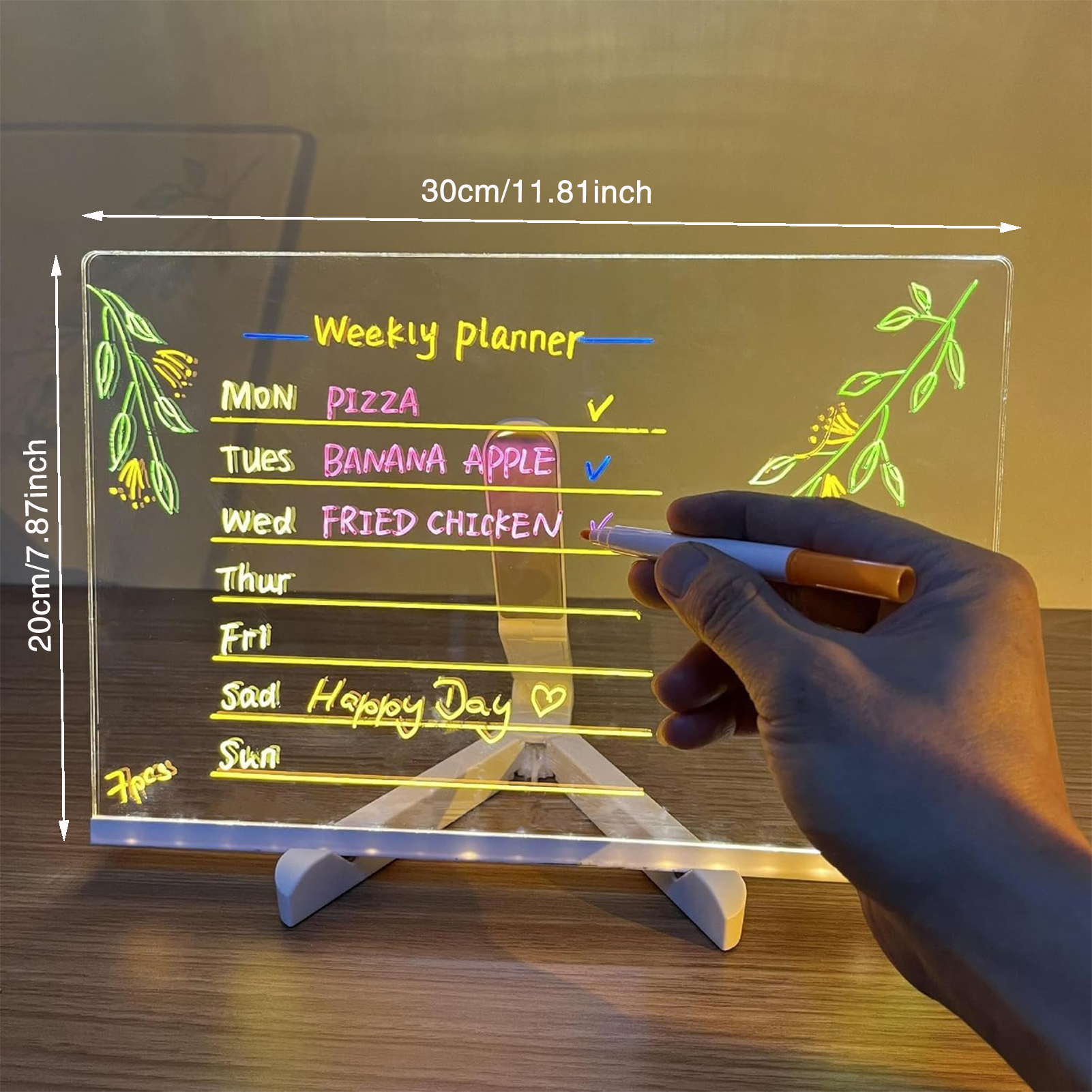 LED-verlicht magisch notitiebord Desktop Memo Notitiebord Uitwisbaar wit bord voor kinderen DIY-schilderen met 7-kleurige pennen: Paars