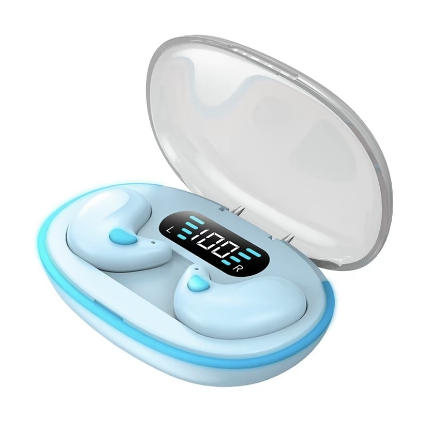 Auriculares inalámbricos X55 para dormir, miniaudífonos TWS con Bluetooth, estéreo, ocultos, micrófono, llamada HD, impermeables: Azul