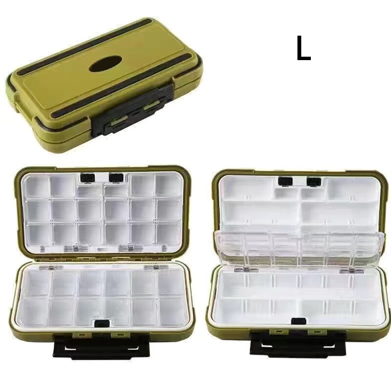 Waterproof Fishing Tackle Box Double-sided Opening And Closing Bait Box Multi-function Hook And Bait Box Accessories: Lgreen