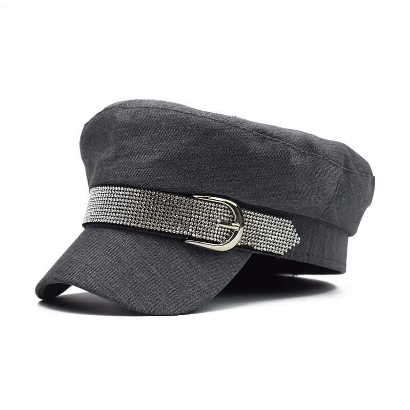 Boné de jornal feminino moda boina paperboy chapéu octogonal chapéus com prata strass cinto bukle para outono inverno primavera