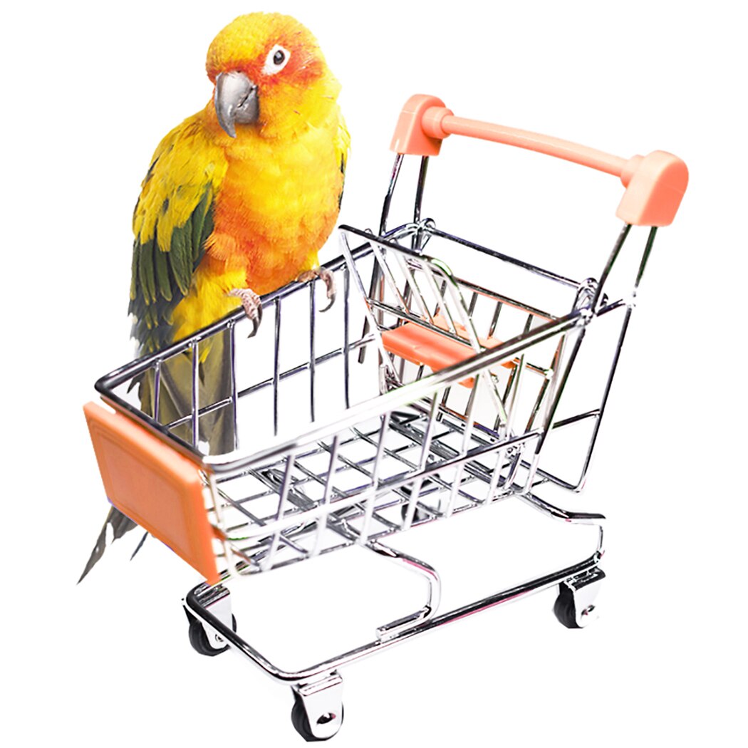Farverig sjov mini supermarked indkøbsvogn vogn kæledyr fugl papegøje hamster legetøj mini indkøbsvogn fugl indkøbskurv: Orange