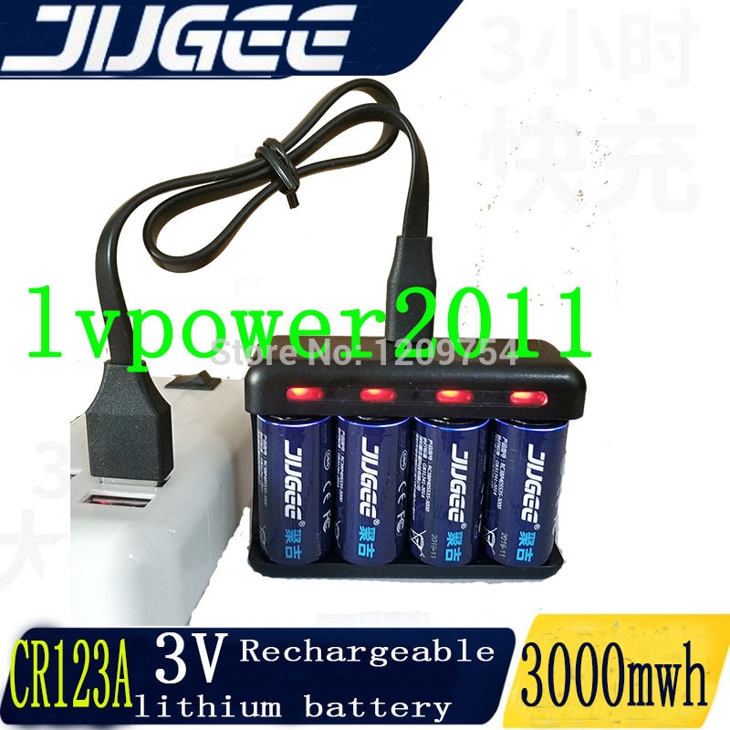 Nueva batería de litio recargable JUGEE 1000mah 3V cr123a 3000mWh batería usb recargable li-polymer CR123A 3V usb