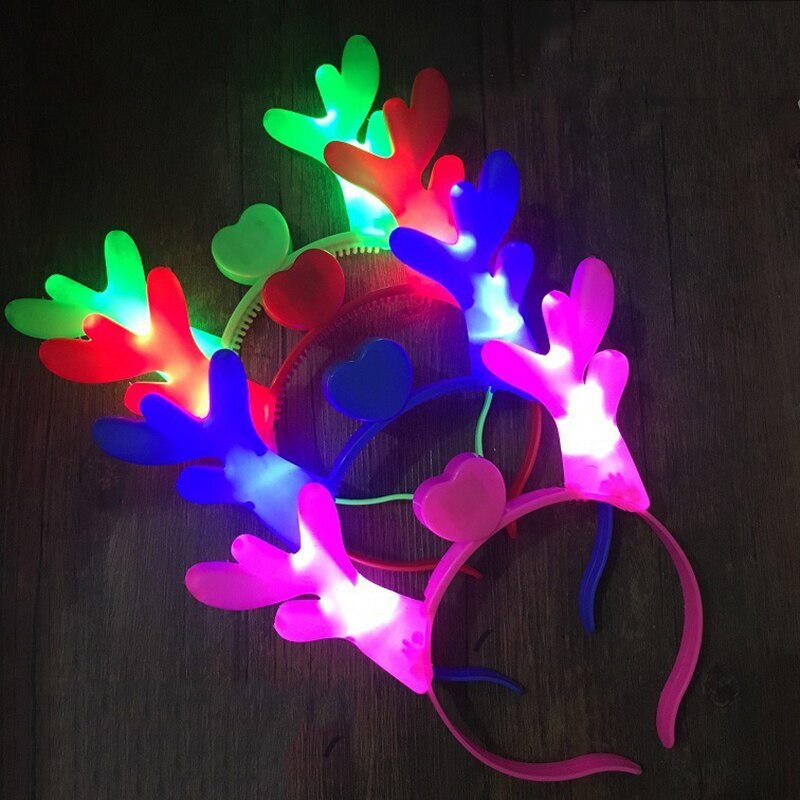 1PCS Christmas series small object LED toy Street stall Headband brooch christmas hat glasses glowing dice ornament: Glowing antlers