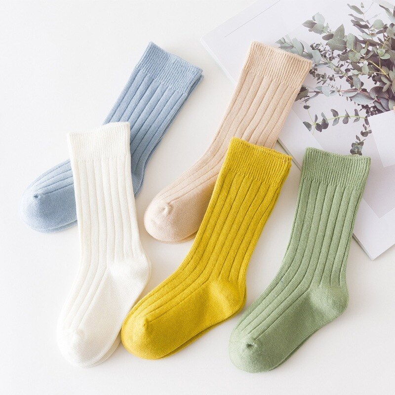 Autunno inverno bambino ginocchio alto lungo cotone tinta unita striscia calzini lavorati a maglia gamba calda per 0-3Y bambini neonati bambini ragazze ragazzi