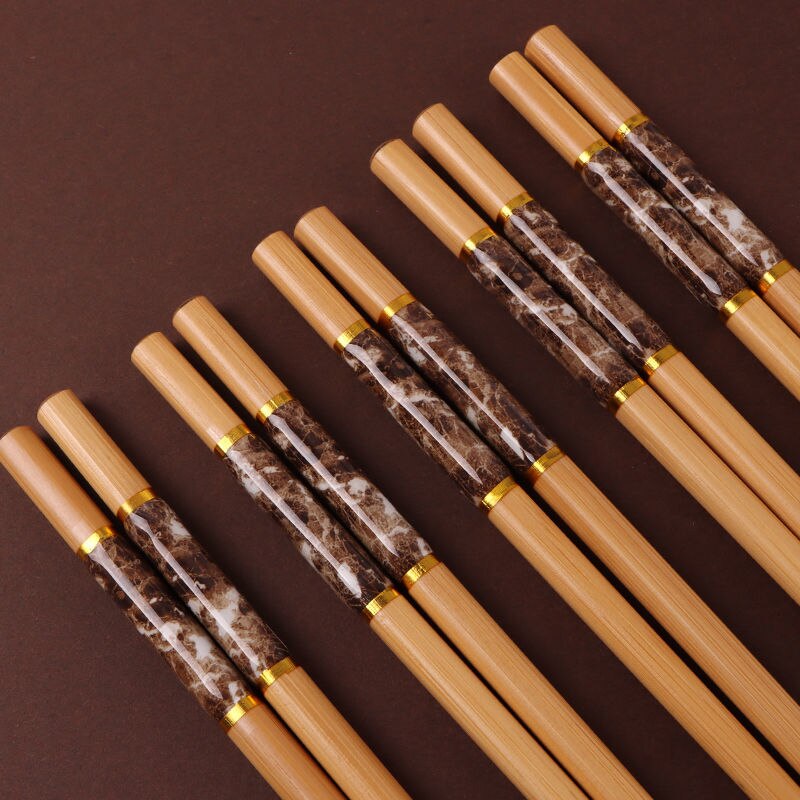 Creativo marmorizzazione 5 paia bacchette riutilizzabili fatti a mano in bambù giapponese bastoncini di legno Set Sushi cibo posate cinesi naturali: Marbling brown
