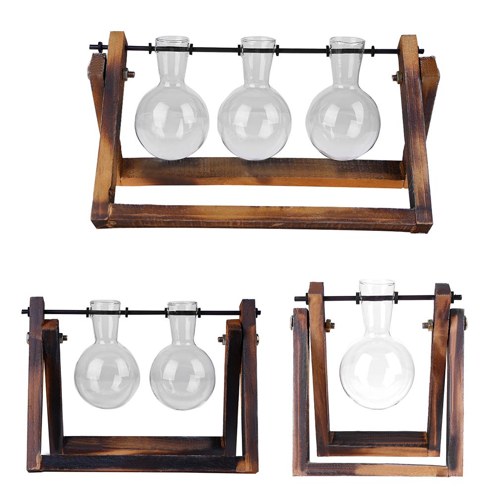 Glas och trä vas plantering terrarium bord skrivbord hydroponics växt bonsai blomkruka hängande krukor med trä bricka heminredning