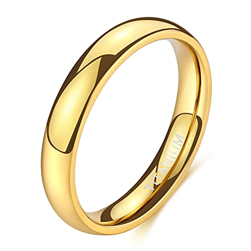 Anillo de titanio de 2mm, 4mm y 6mm para hombre y mujer, cúpula chapada en oro de 14K, banda de boda de alto pulido, Unisex, ajuste cómodo, tamaño 3-13,5: 4.5 / 4mm