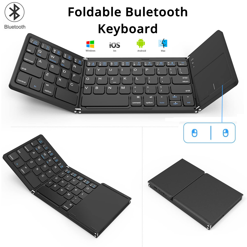 YelWong Mini Foldable Keyboard Portable Touchpad Bluetooth 3.0 Wireless Keypad for Windows Android ios Tablet iPad iPhone Xiaomi