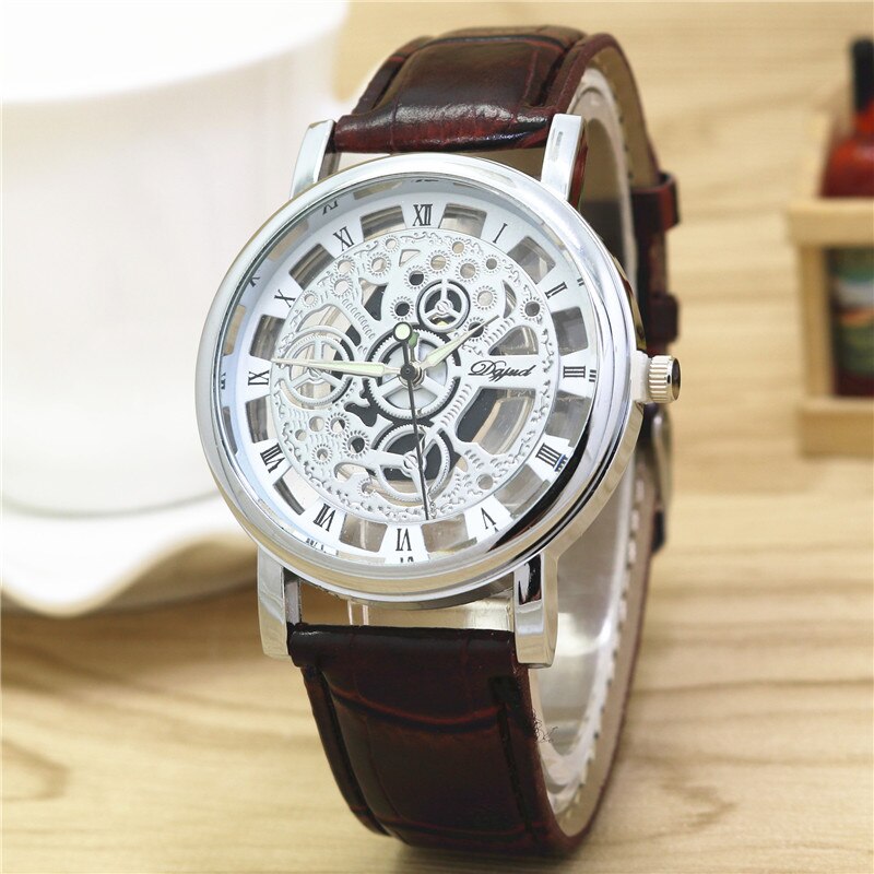 Lederen Quartz Vrouwen Horloge Hollow Out Horloge Casual Luxe Horloge Voor Vrouwen Novel Romeinse Cijfers Zegarek Damski: Brown Sliver