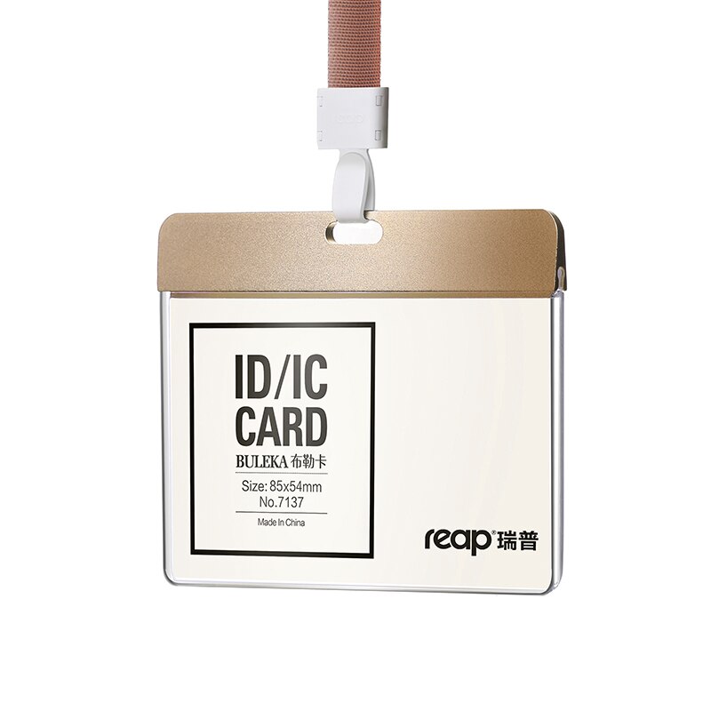 Soporte de placa con nombre de aluminio Reap 7136 con tarjeta de identificación o de autobús con cordón: 7136 Gold x 7648