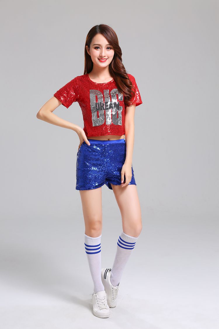 Sexy Sequin Cheerleading Kostuum Kleding Voetbal Rugby Basketbal Cheer Team Meisje Cheerleading Uniformen Dance Stage Performance: red / S