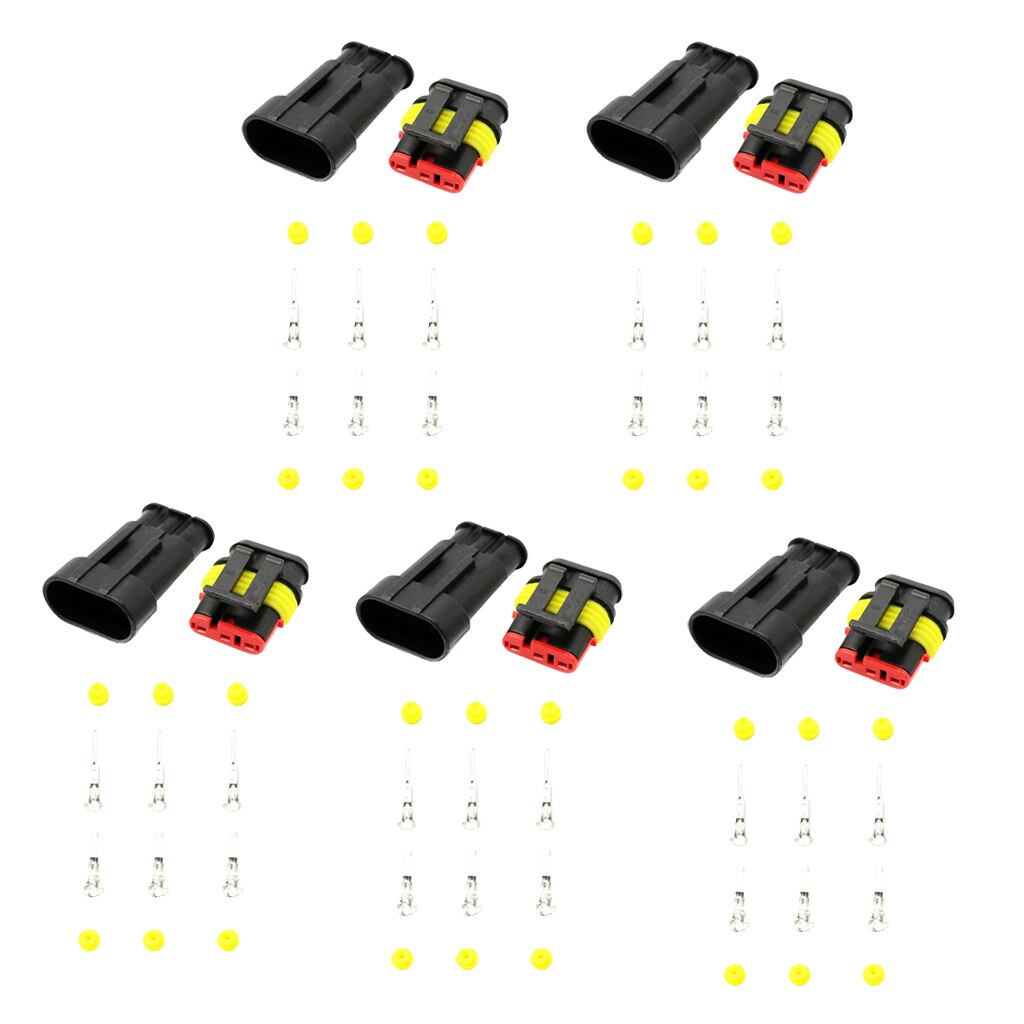 Great Performance 5 Kit Electrical Wire Cable 3 Pin Way Connector Plug