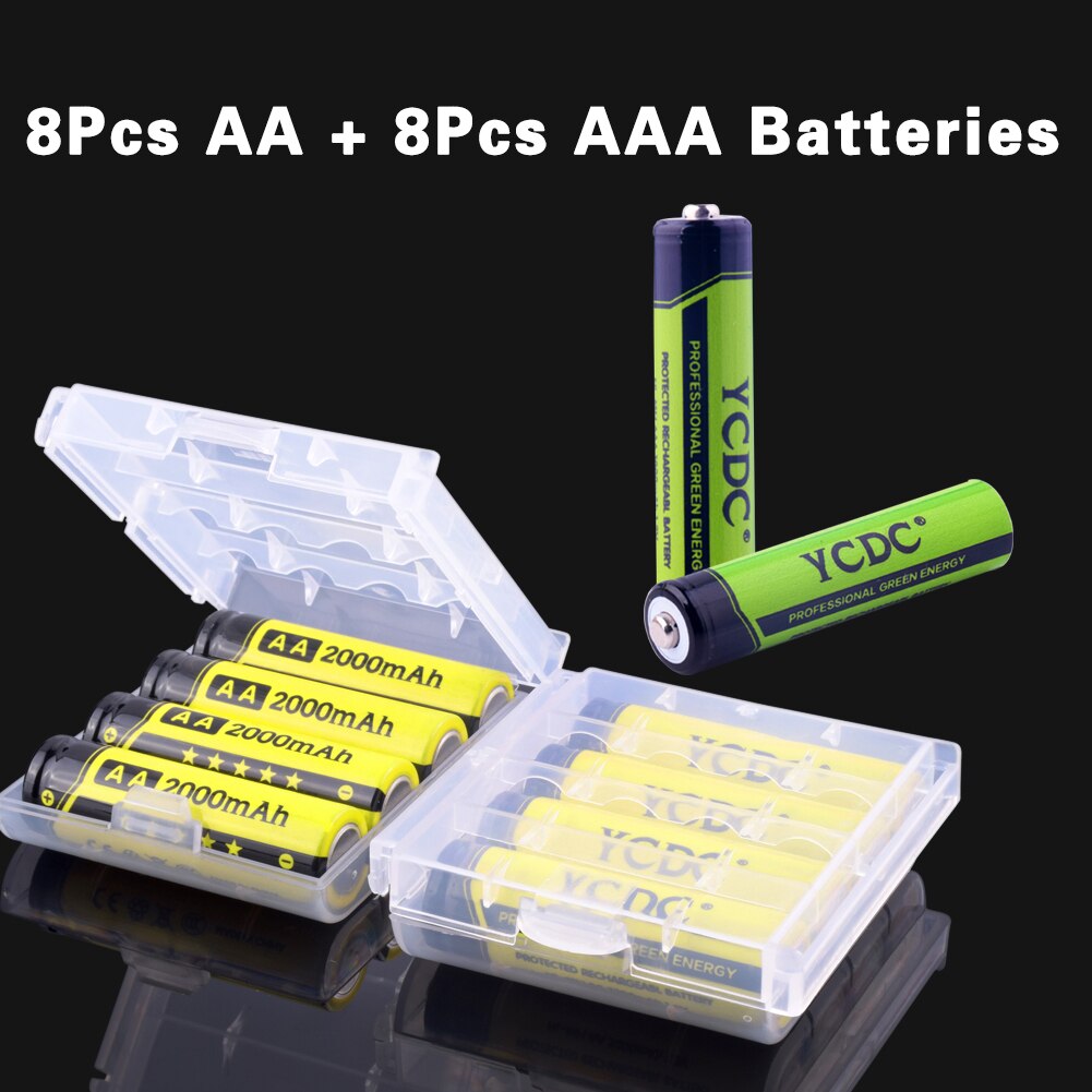 Goedkope 16 Stks/partij Versie Oplaadbare Batterijen Cellen 1.2V Hoge Volume AA-2000mAh AAA-1000mAh Met Batterij Case: Default Title