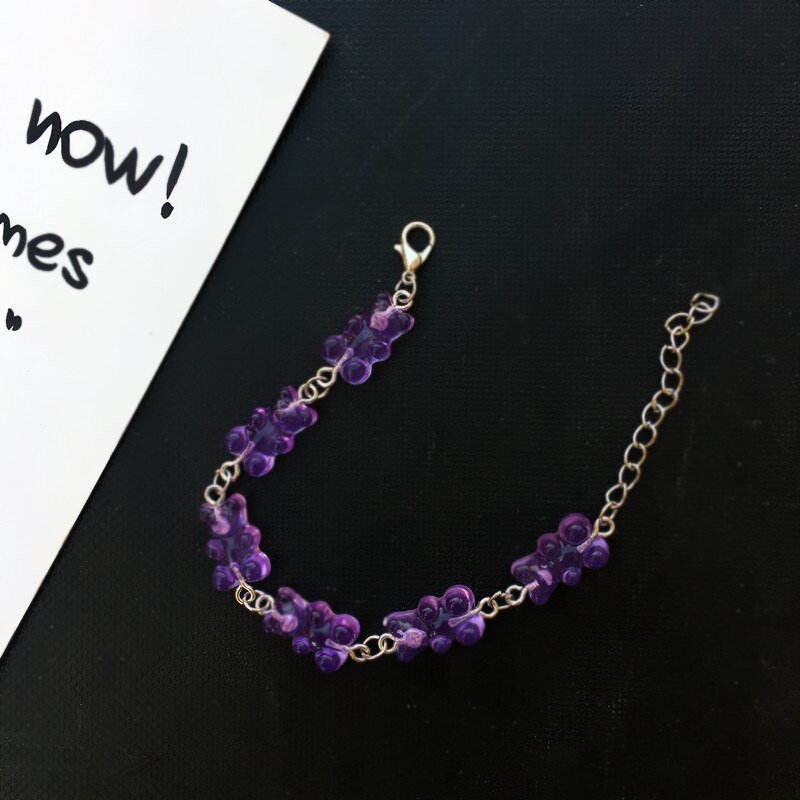 Cute Rainbow Candy Color Gummy Bear Women Girls Gummy Bear Bracelet Bracelet Jewelry Bracelet: purple