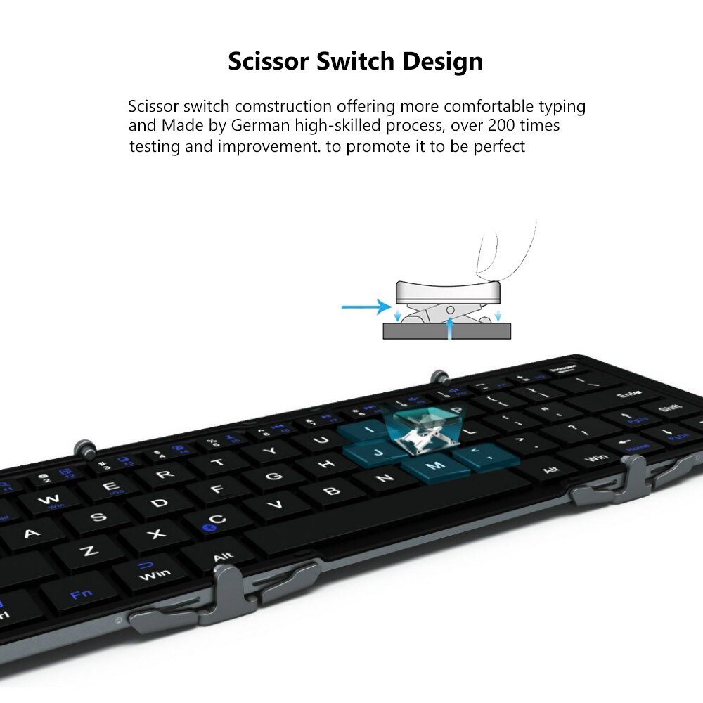 AVATTO Caso di Alluminio Portatile Tastiera Bluetooth Pieghevole, Pieghevole senza fili mini Tastiera Tablet Per IOS/Android/Finestre del telefono