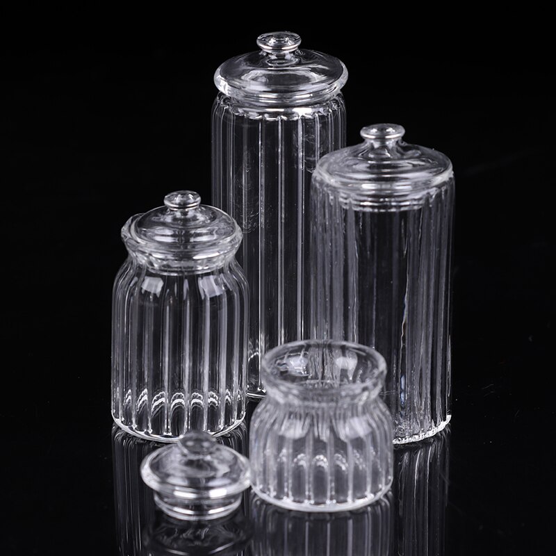 Dockhus miniatyr glas godis burk simulering godis flaska modell leksak 1/12 skala låtsas leksak för hem kök dekor