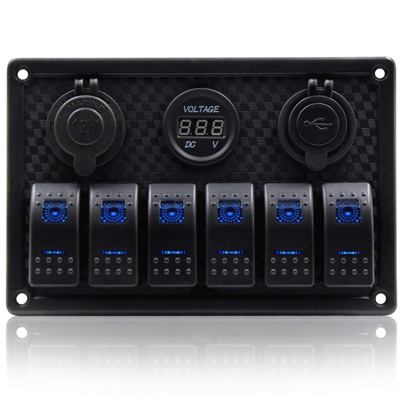6 Gang Waterproof Marine Boat Rocker Switch Panel with LED Backlight for Car SUV Marine RV Truck Camper Boat