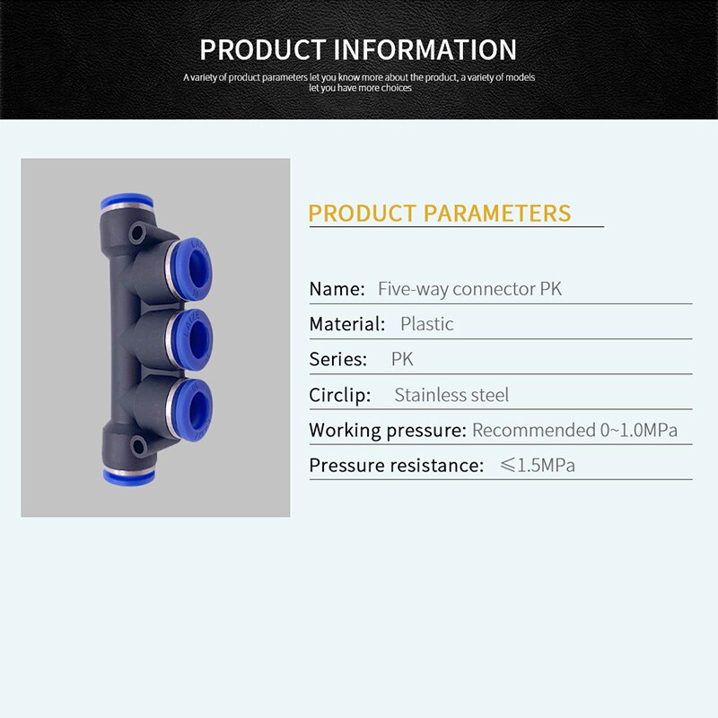 Pneumatic fittings five-way connector PK 4mm-12mm air water hose tube one-touch straight plug plastic quick connector fittings