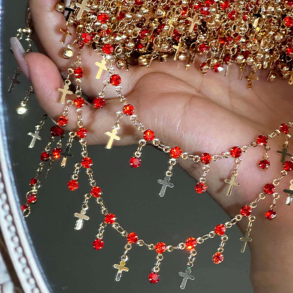 0,5 metros, 1 metro, 2 metros, cadena con cuentas de cristal rojo, cadena de eslabones con dijes, cadenas de cobre, DIY, collar, pulsera, tela, fabricación de joyas: 12 mm / CAMEL